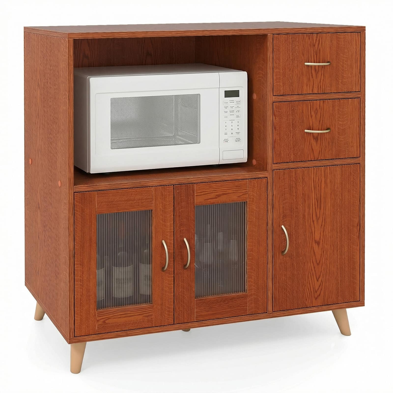 Gymax - 36'' Sideboard Buffet Cabinet w/Open Compartment 2 Drawers & 3 Doors for Kitchen - Brown