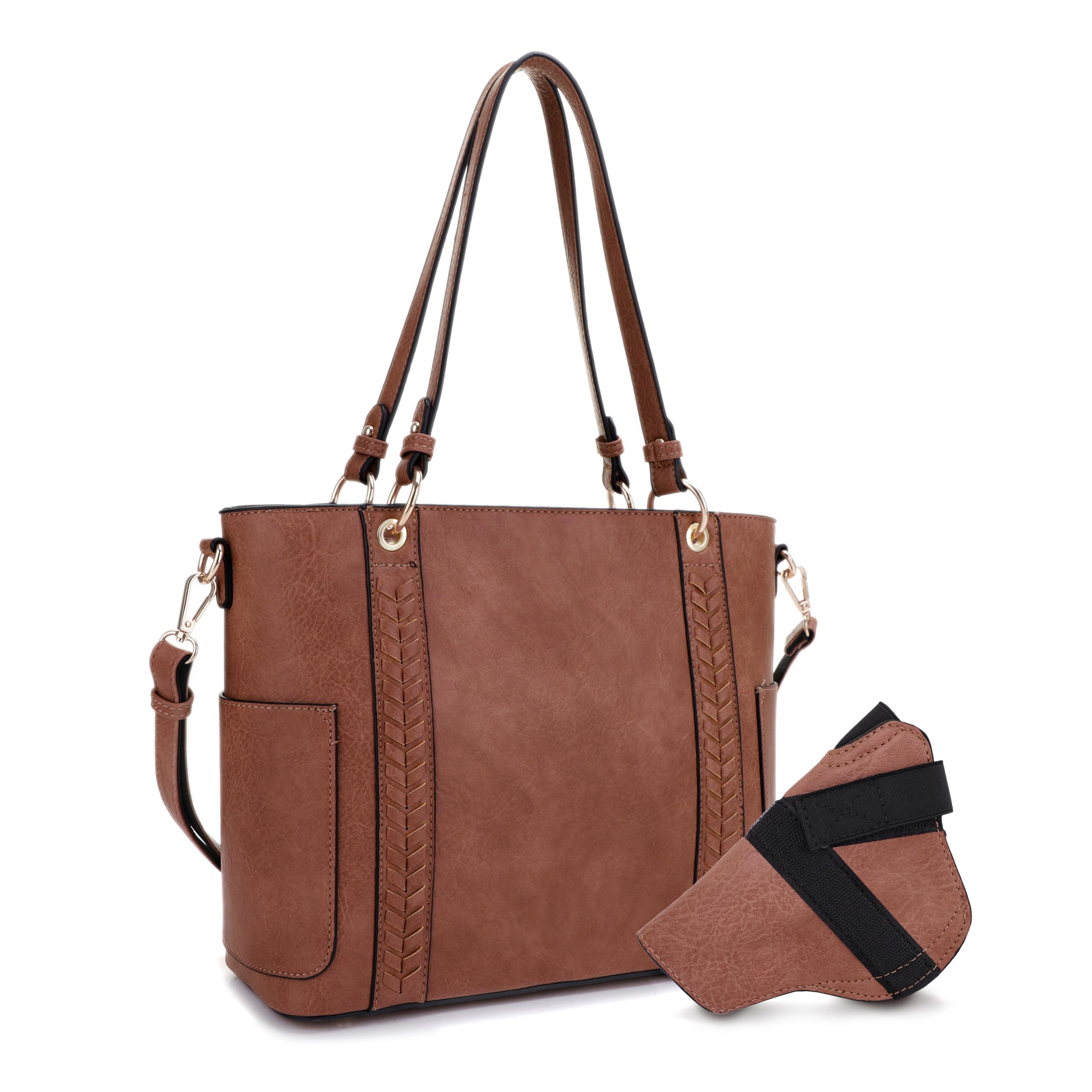 Front. Vulpecula Spade - | Austin Whipstitching Concealed Carry Tote Bag with Lock and Key, Top Handle CCW Purse | Whipstitching, Concealed - Tan.