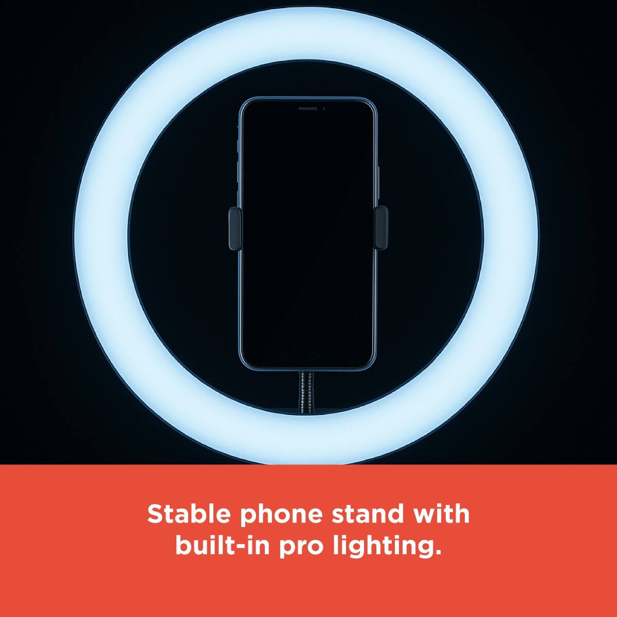 Stable phone stand with built-in pro lighting.