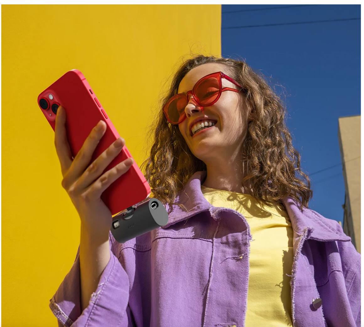 Angle. iWalk - iWalk 5000mah Lightning/USB-C Small Portable Ultra Compact Power Bank Portable Charger - Silver.