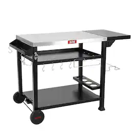 FEASTO - 50" Stainless Steel 3-Shelf Outdoor Grill Cart with Wheels & Foldable Side Table for BBQ Prep - Silver