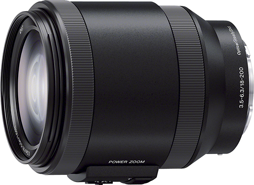 Angle View: Sony - 18-200mm f/3.5-6.3 Power Zoom E-Mount Standard Zoom Lens - Black