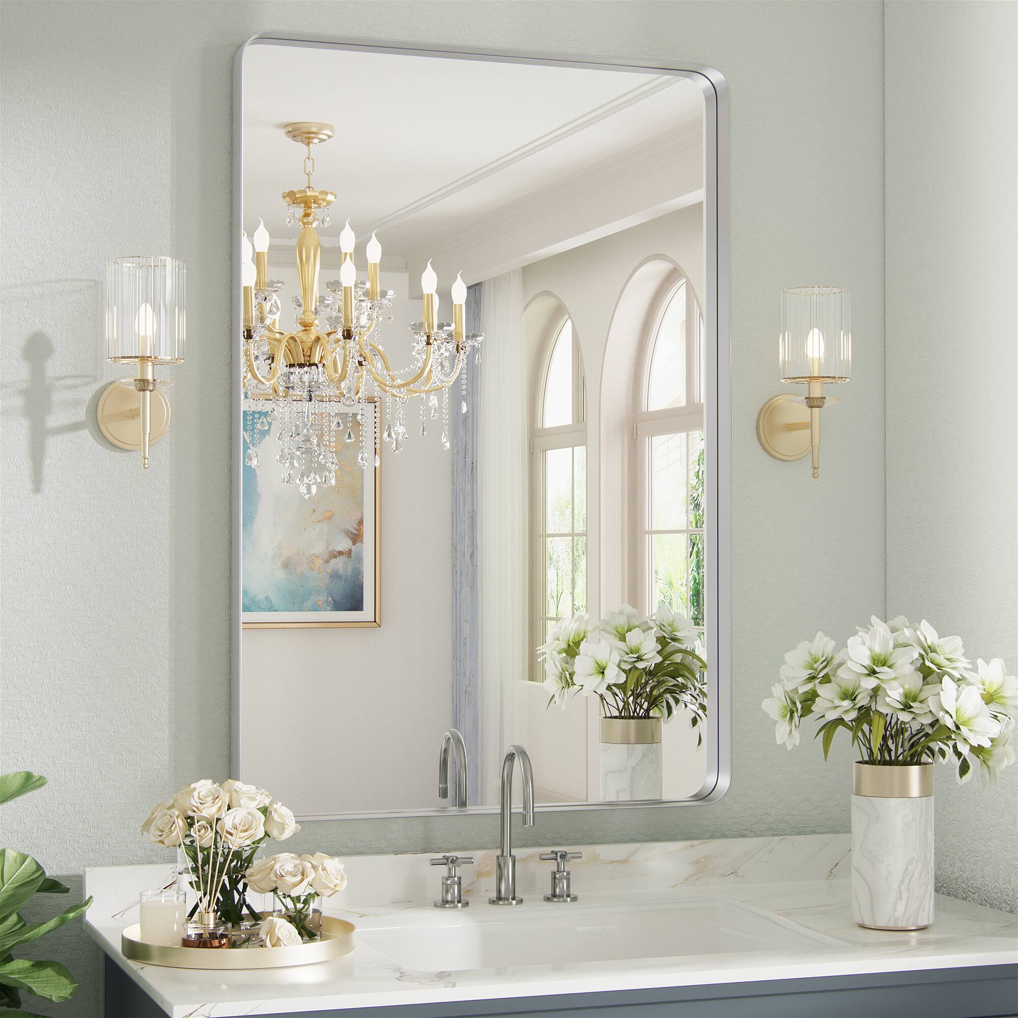 Alt View 10. PAIHOME - Silver Metal Framed Bathroom Mirror for Wall, Vanity Mirror for Modern Decorative - 16" x 24".