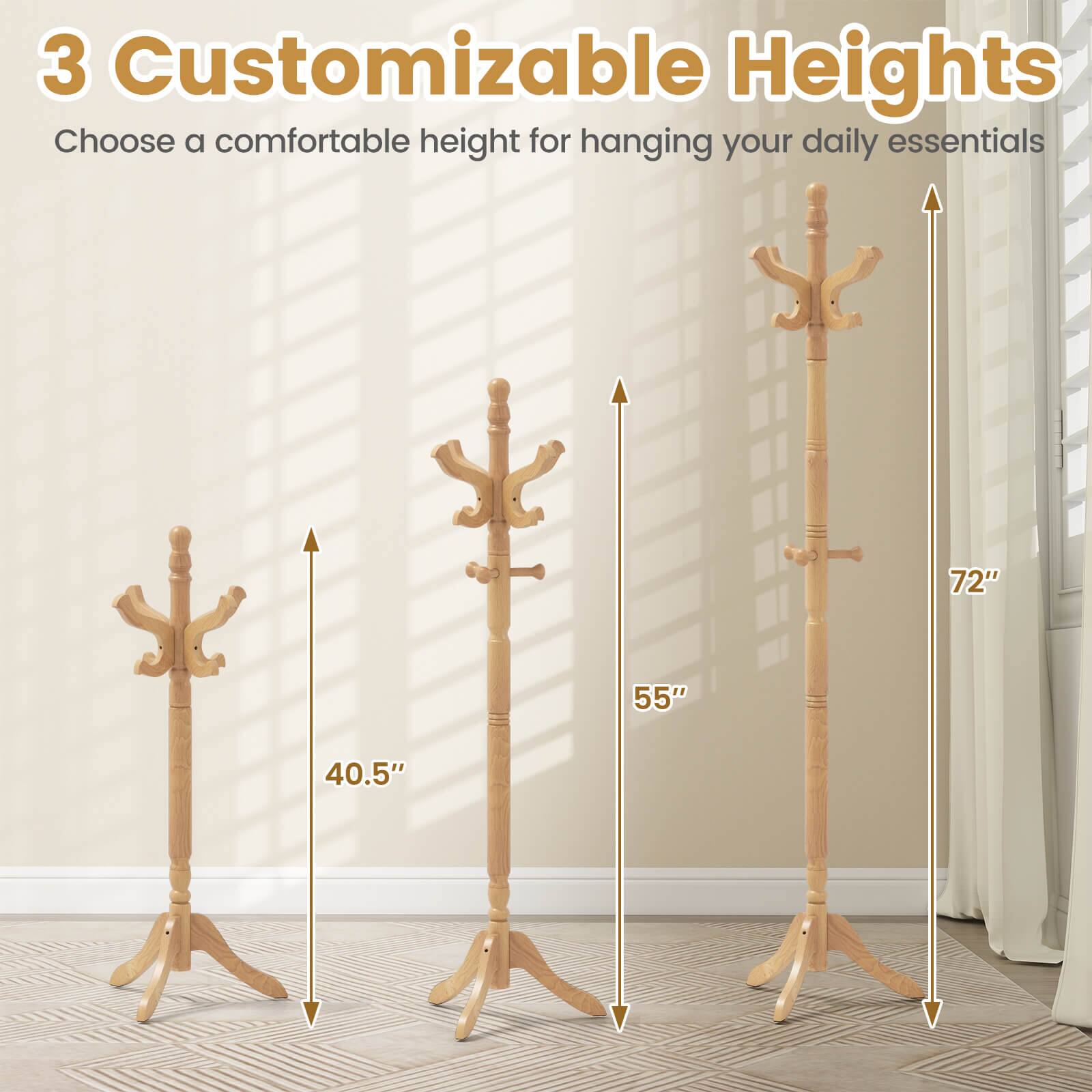 3 Customizable Heights
Choose a comfortable height for hanging your daily essentials
72"
55"
40.5"