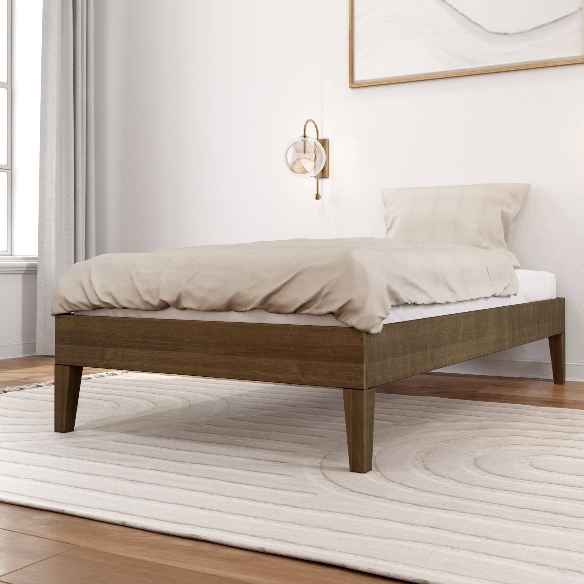 Front. Plank+Beam - Twin-Size Platform Bed, Matte Walnut - Walnut Dip.