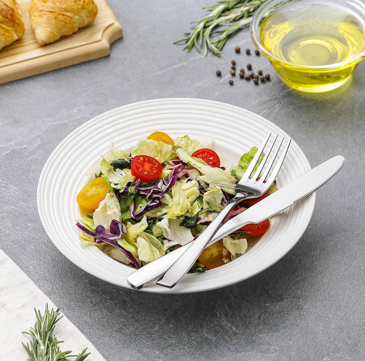 Left. Dazzed Corner - 48-Piece Silverware Set for 8, Stainless Steel Flatware Cutlery Set - Silver.