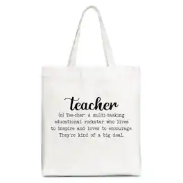 OrnamentallyYou - Teacher Definition Canvas Tote Bag, Inspirational Quote Gift Shopper for Educators - White