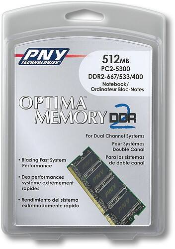 Front Standard. PNY - 512MB PC2-5300 DDR2 SoDIMM Notebook Memory.