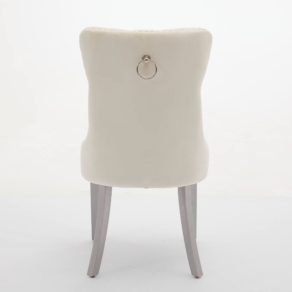 Alt View 2. Loheer - Loheer Velvet Dining Chairs Set of 2 Tufted Solid Wood Mid-Century Modern Upholstered Milky White - Milky White.