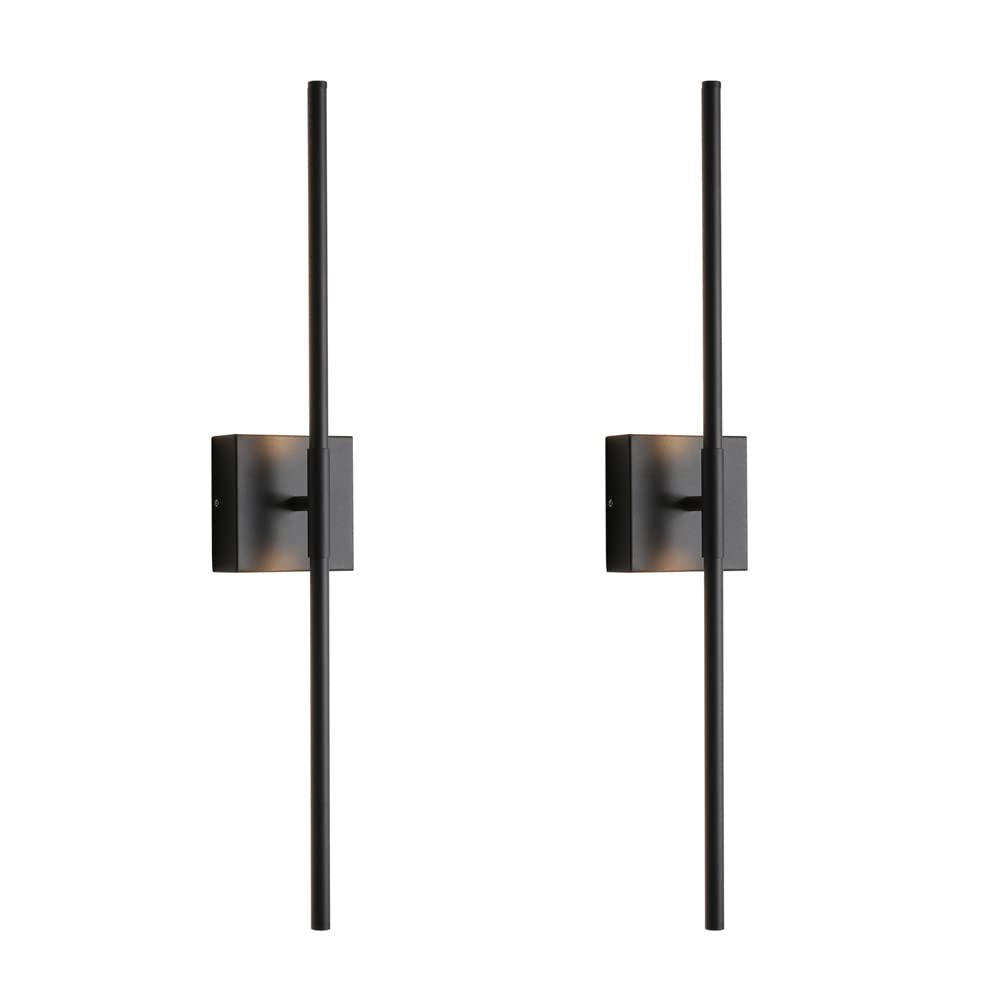 Front. Comfort Essence - Brushed Led Wall Sconces Set Of 2 With Warm White Light - Matte Black.