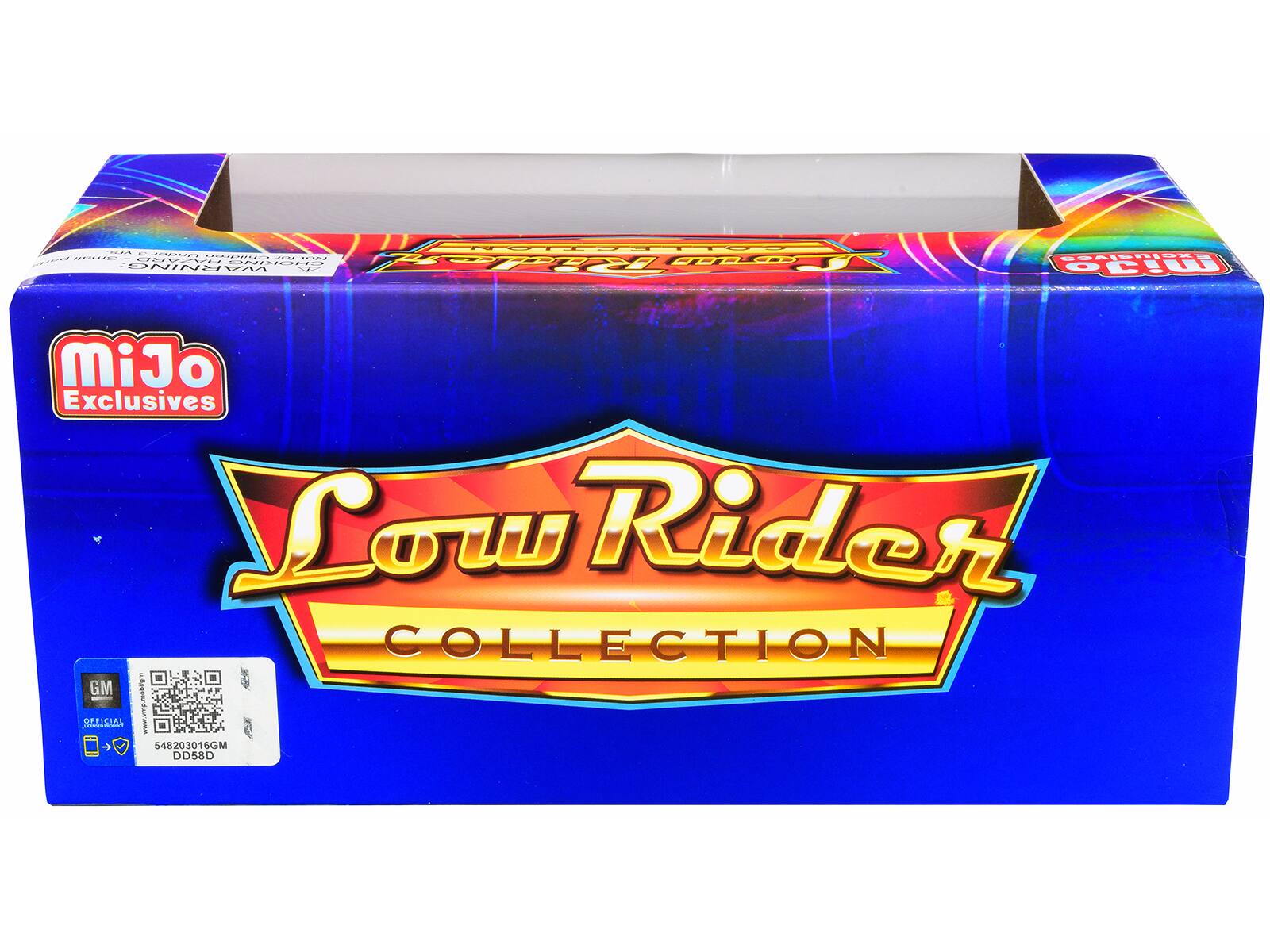 Sure, here is the corrected and grouped text from the image:

---

**MiJo Exclusives**

**Low Rider Collection**

**GM Official**

**548203016GM**

**DD58D**

**www.ump.mabrigm**

---

This text is organized based on the visible elements on the packaging.