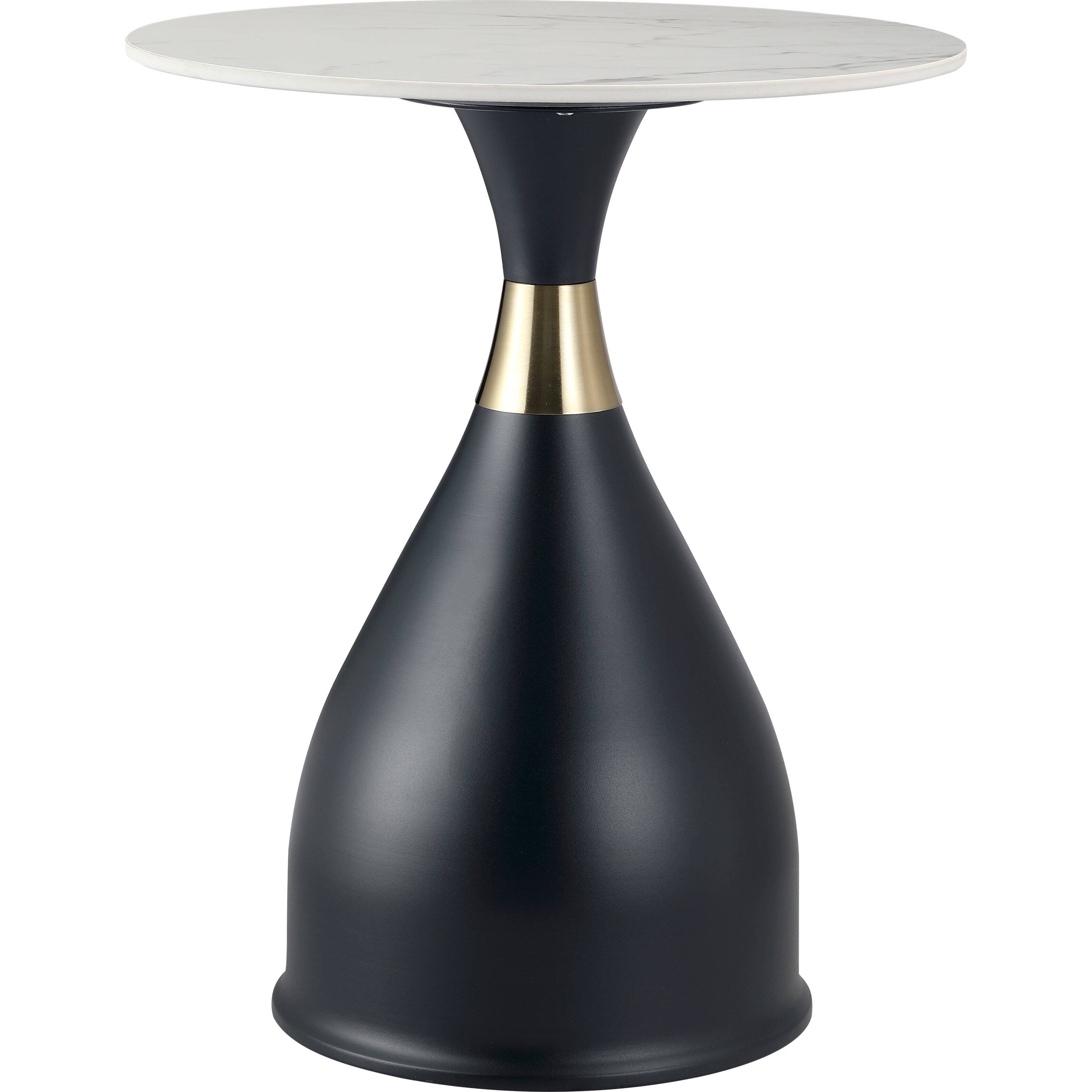 Alt View 2. LeisureMod - Bento Round Sintered Stone Side Table with Pedestal Steel Base for Home/Office - Black.