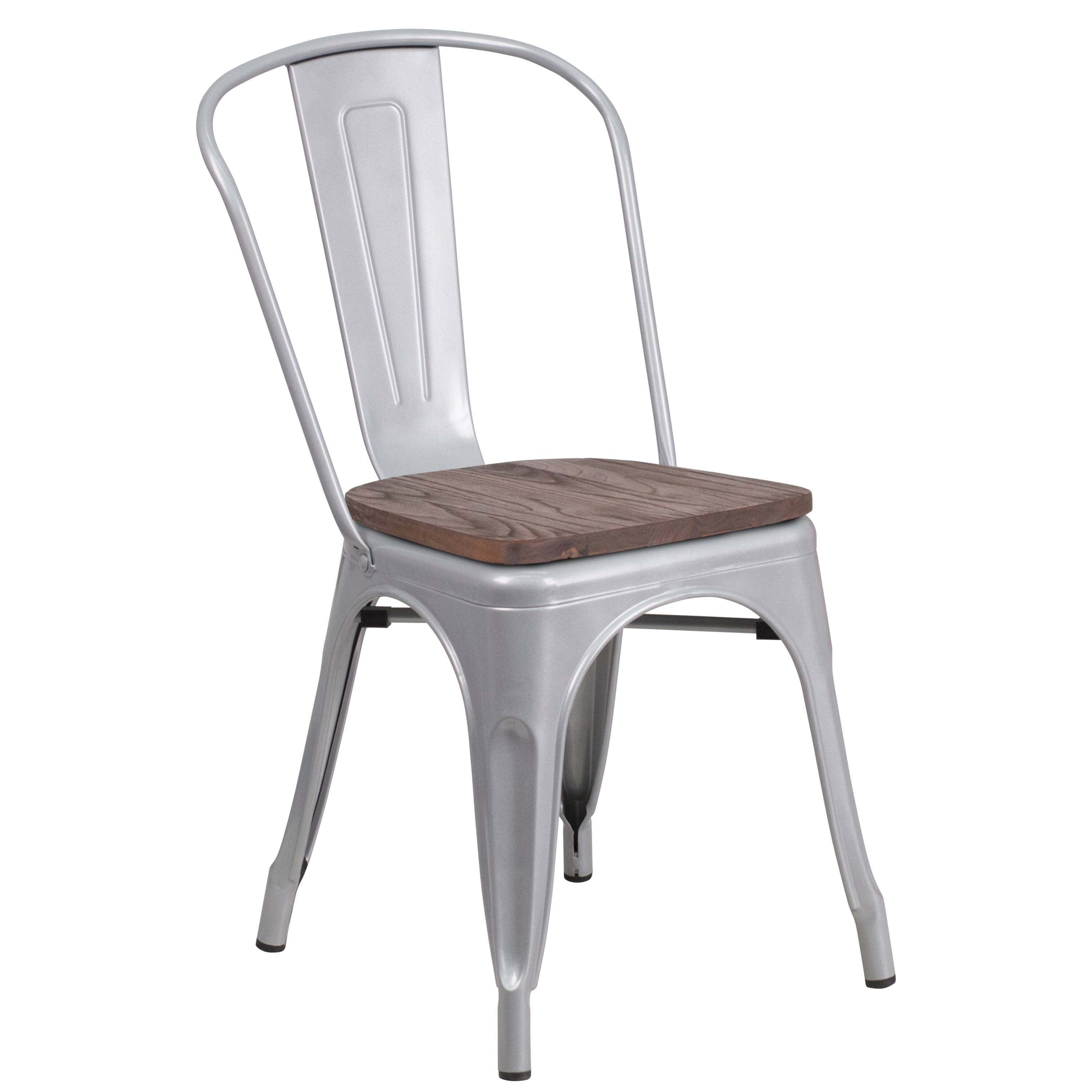Alt View 7. Emma + Oliver - 4 Pack Metal Stackable Chair with Wood Seat - Silver.