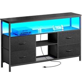 Hirose Alice - Tv Stand Dresser With Power Outlets And Led Lights 4 Drawers Entertainment Center Open Shelf Media Console For - Black-43.3 Inches