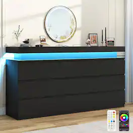 Espafurni - 63"LED Dresser with 9 Drawers for Bedroom, Closet & Living Room - Black