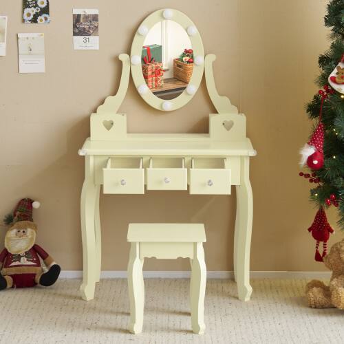 Alt View 5. Winado - Little Kids Girls Vanity Table Set Makeup Dressing Desk with Stool & Mirror with 3 Drawers for Christmas Birthday Gift - Yellow.