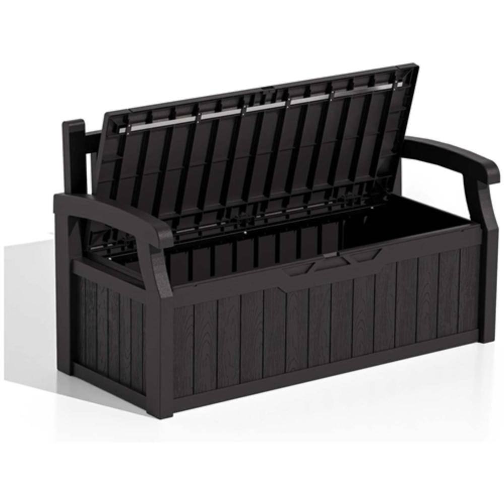 Back. Hivvago - Heavy Duty Plastic Outdoor Storage Garden Bench Patio Deck Box - Black.