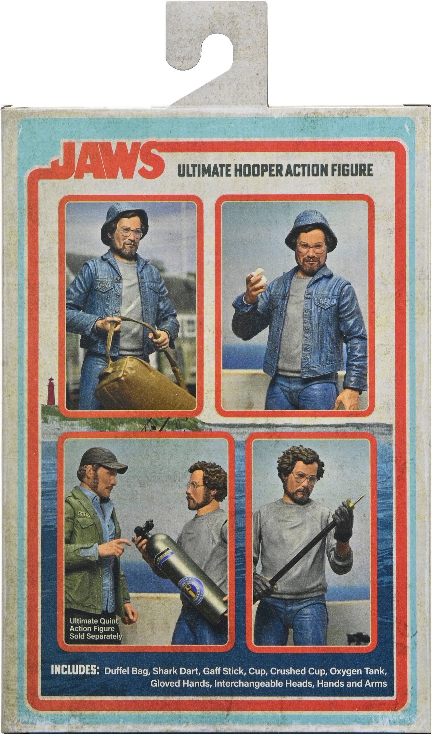 JAWS ULTIMATE HOOPER ACTION FIGURE CETO S EPP Ultimate Quint Action Figure Sold Separately INCLUDES: Duffel Bag, Shark Dart, Gaff Stick, Cup, Crushed Cup, Oxygen Tank, Gloved Hands, Interchangeable Heads, Hands and Arms