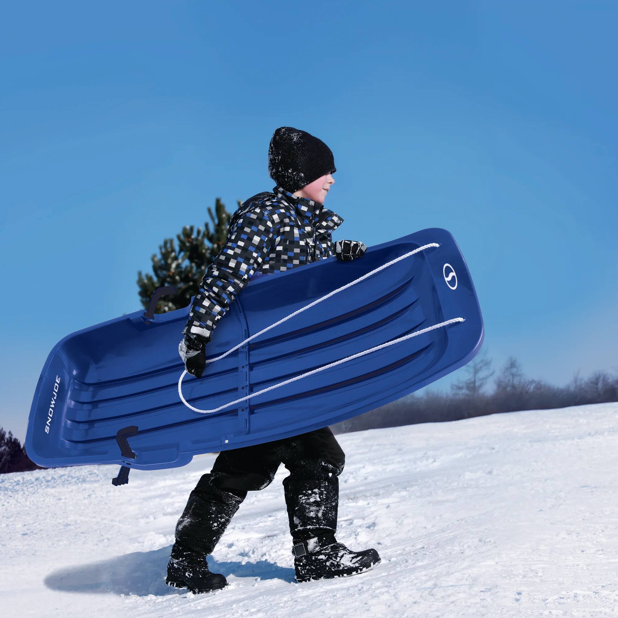 Alt View 8. Snow Joe - Snow Joe Plastic Snow Sled, 48” Sledding Toboggan Board w/ Handles, SJ-SLD48-SJB - Blue.