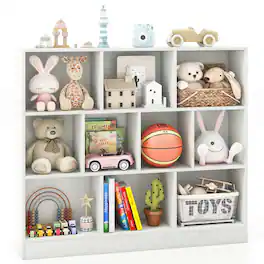 Costway - 10-Cube Bookcase for Kids 41"Wooden Toy Storage Organizer for Kid’s Room - White