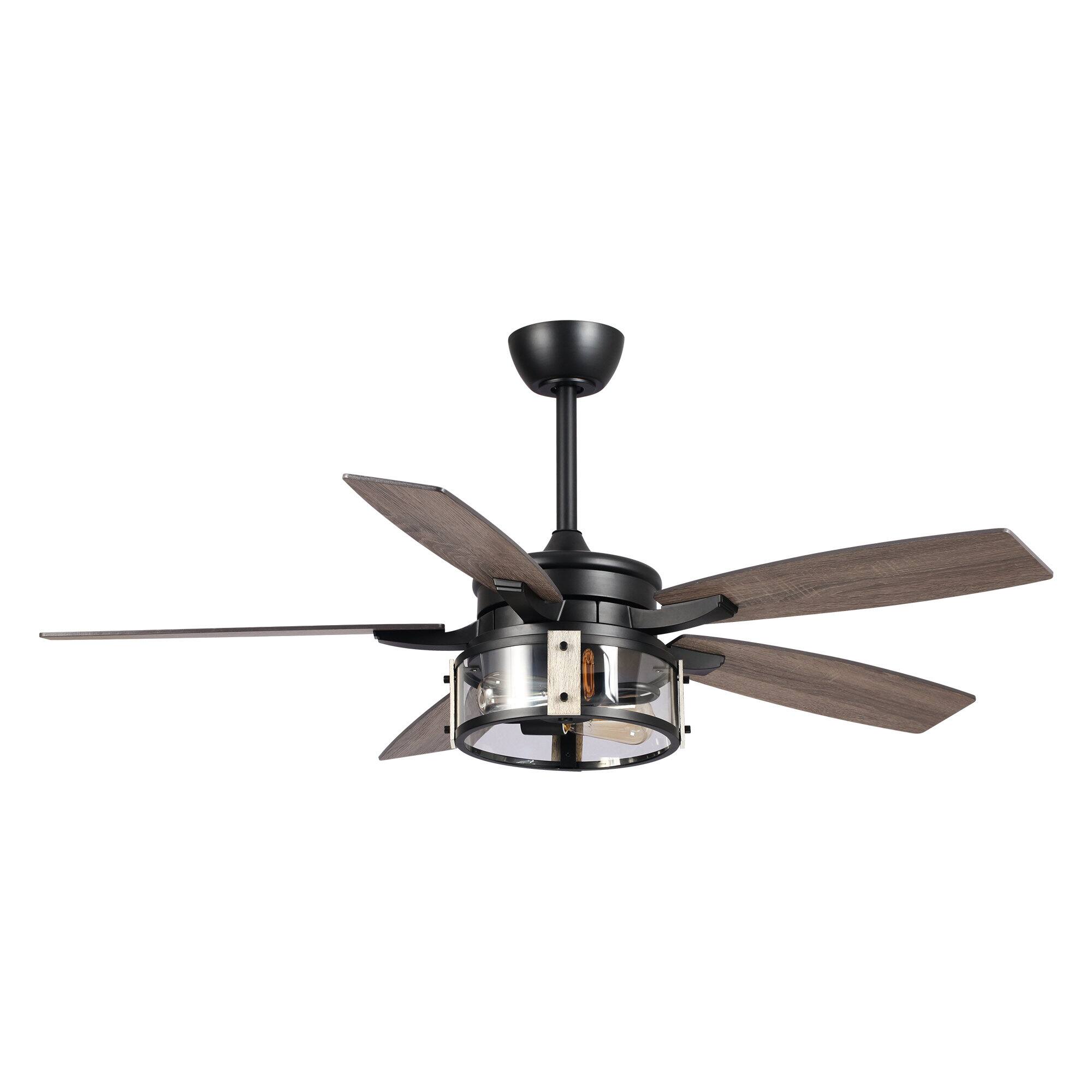 Alt View 7. Parrot Uncle - 52" Rustic Black Wood 5-Blade Indoor Ceiling Fan with Remote and Light Kit - Black.