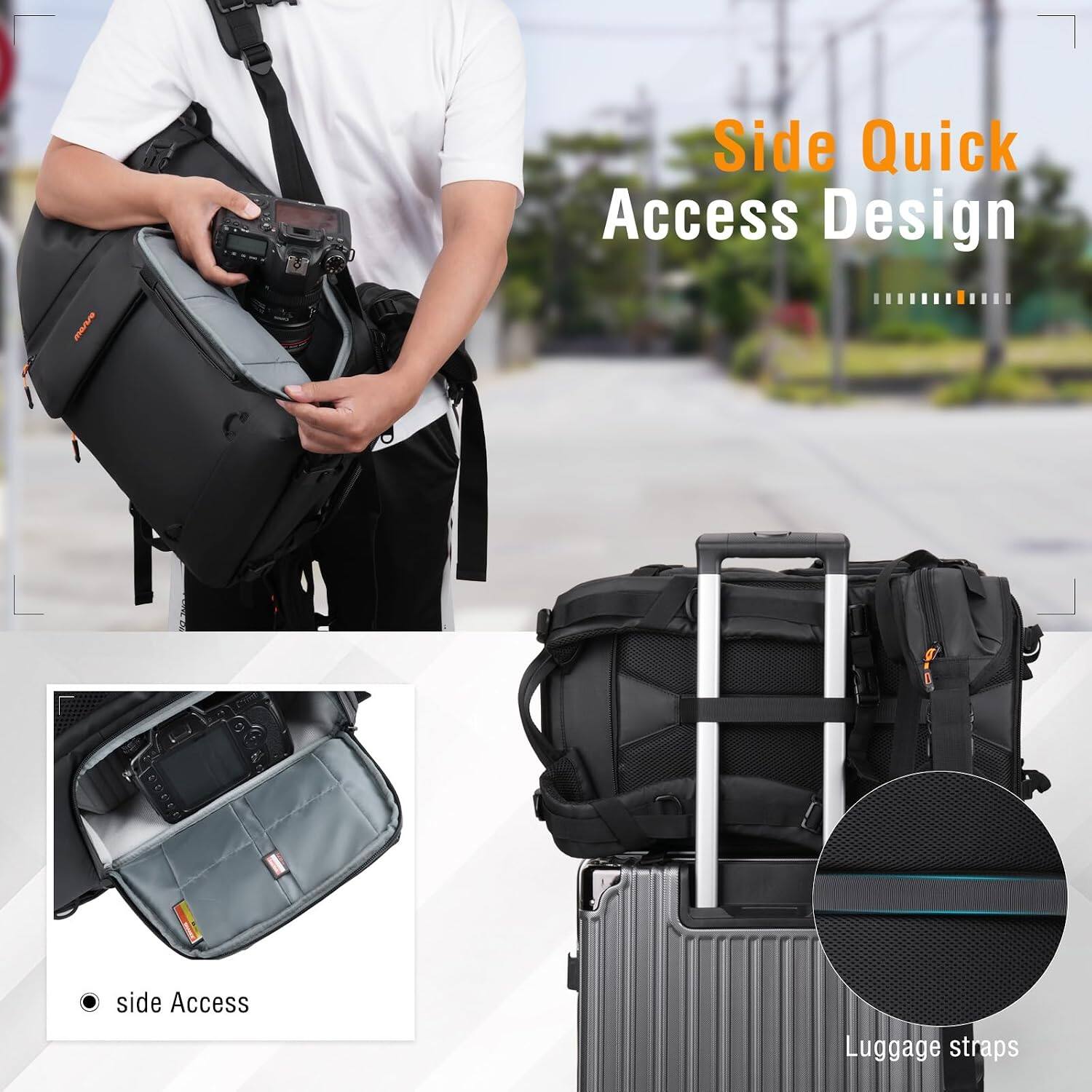 Side Quick Access Design

side Access

Luggage straps