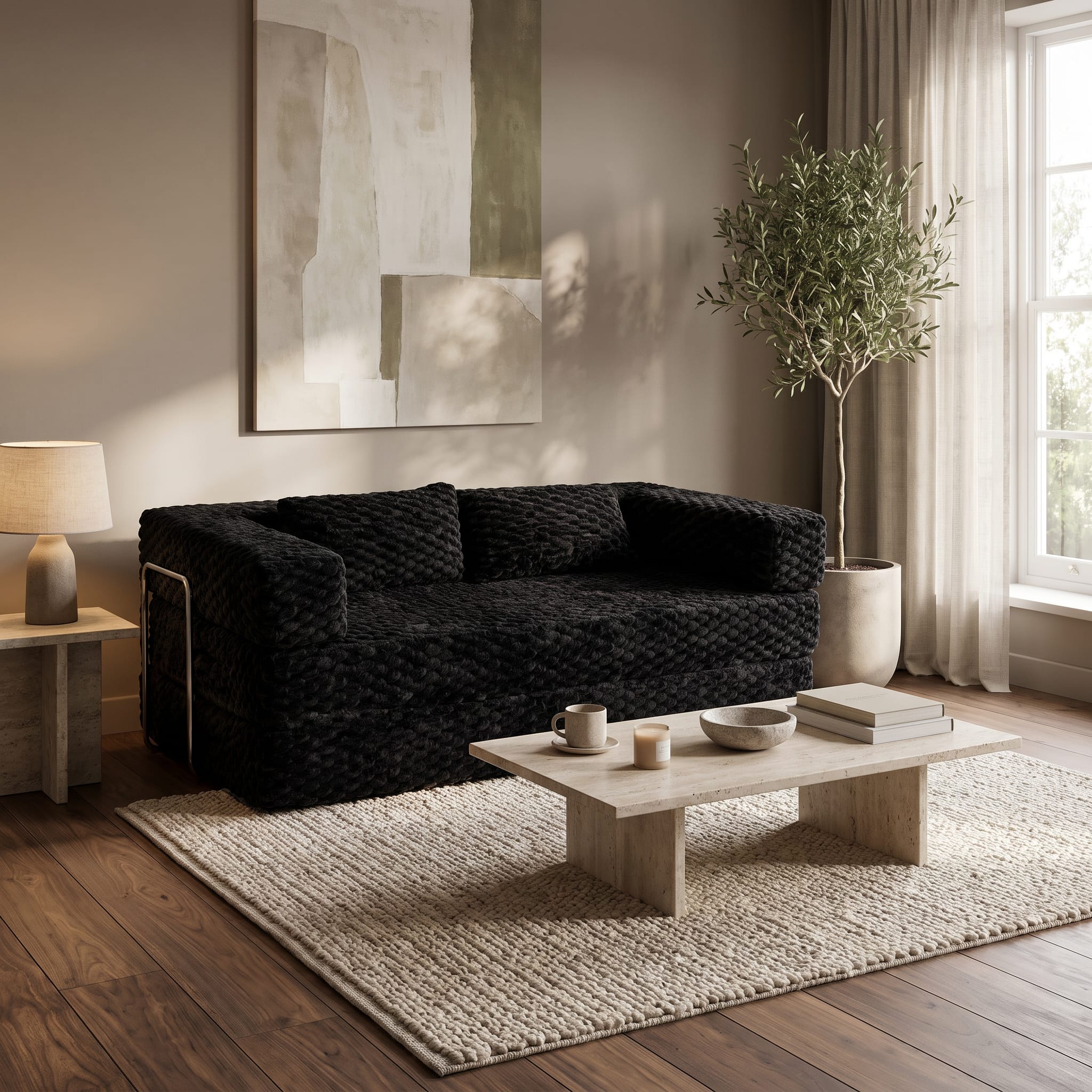 Famapy - Convertible Folding Sofa Bed Couch 2-in-1 Loveseat with Plush Fabric Detachable Metal Support Brackets for Living Room - Black price history on PriceWatchPro