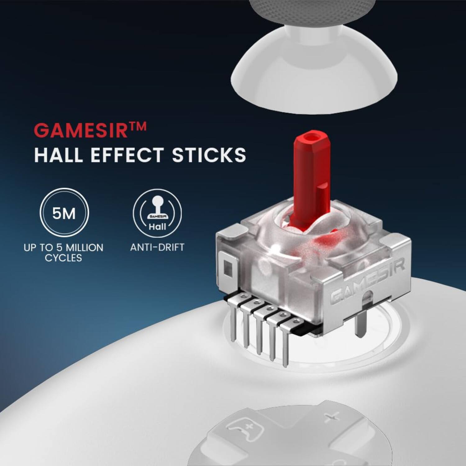 GAMESIR™  
HALL EFFECT STICKS  

5M  
UP TO 5 MILLION CYCLES  

ANTI-DRIFT