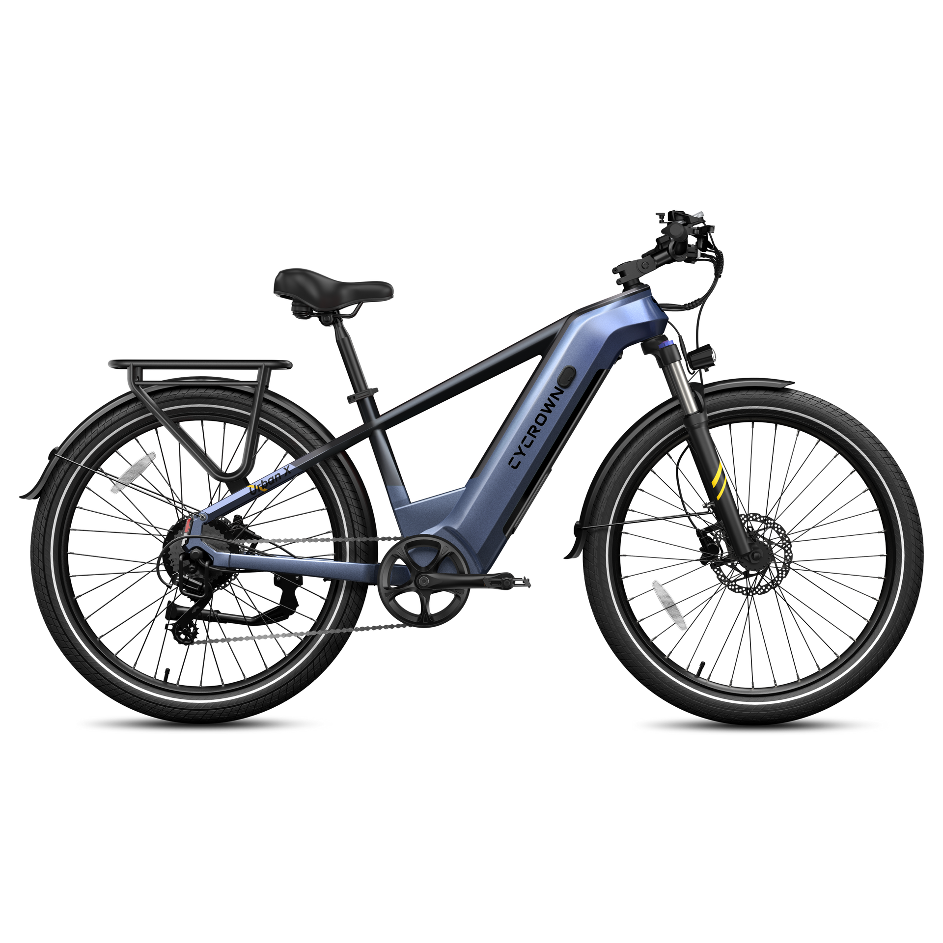 Left. CYCROWN - Urban X Commuter Ebike(1000W Motor , 20MPH Top Speed , 90Miles Range , 48V 20Ah Battery) - Glacier Blue.