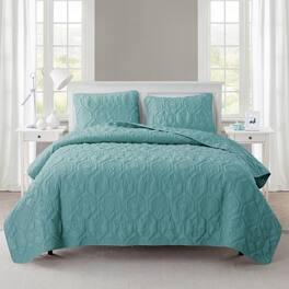 Hivvago - King Coastal Beach Starfish Seashell Seahorse Teal 3-Piece Quilt Set - Aqua Blue