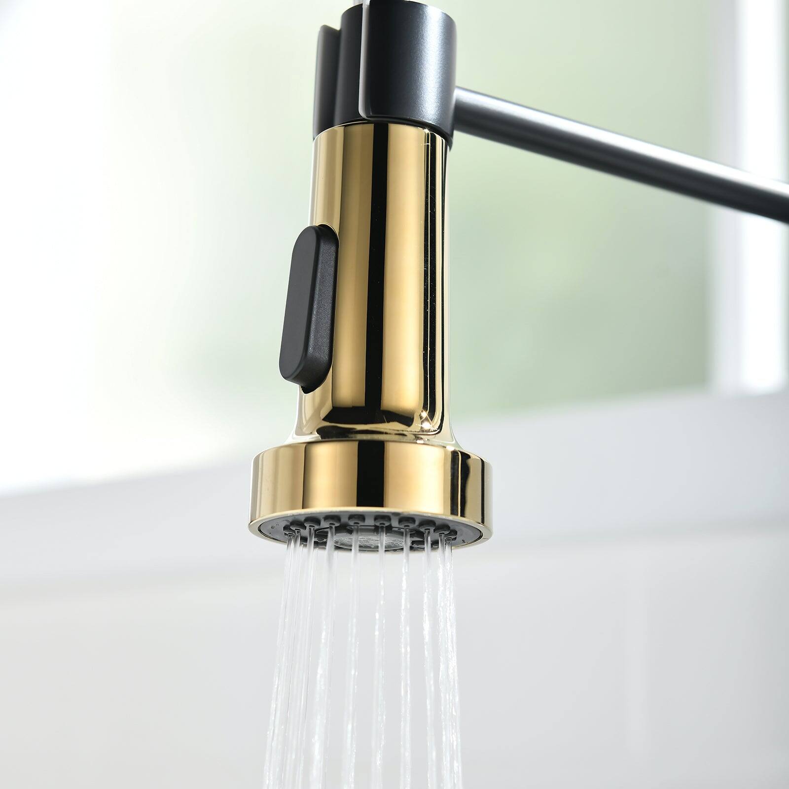 Alt View 7. Boyel Living - Matte Black with Gold Single Handle No Sensor Gooseneck Pull Down Sprayer Kitchen Faucet - Matte Black with Gold.