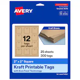 Avery - 2" x 2" Square Tags, Kraft Tags, 300ct - Brown