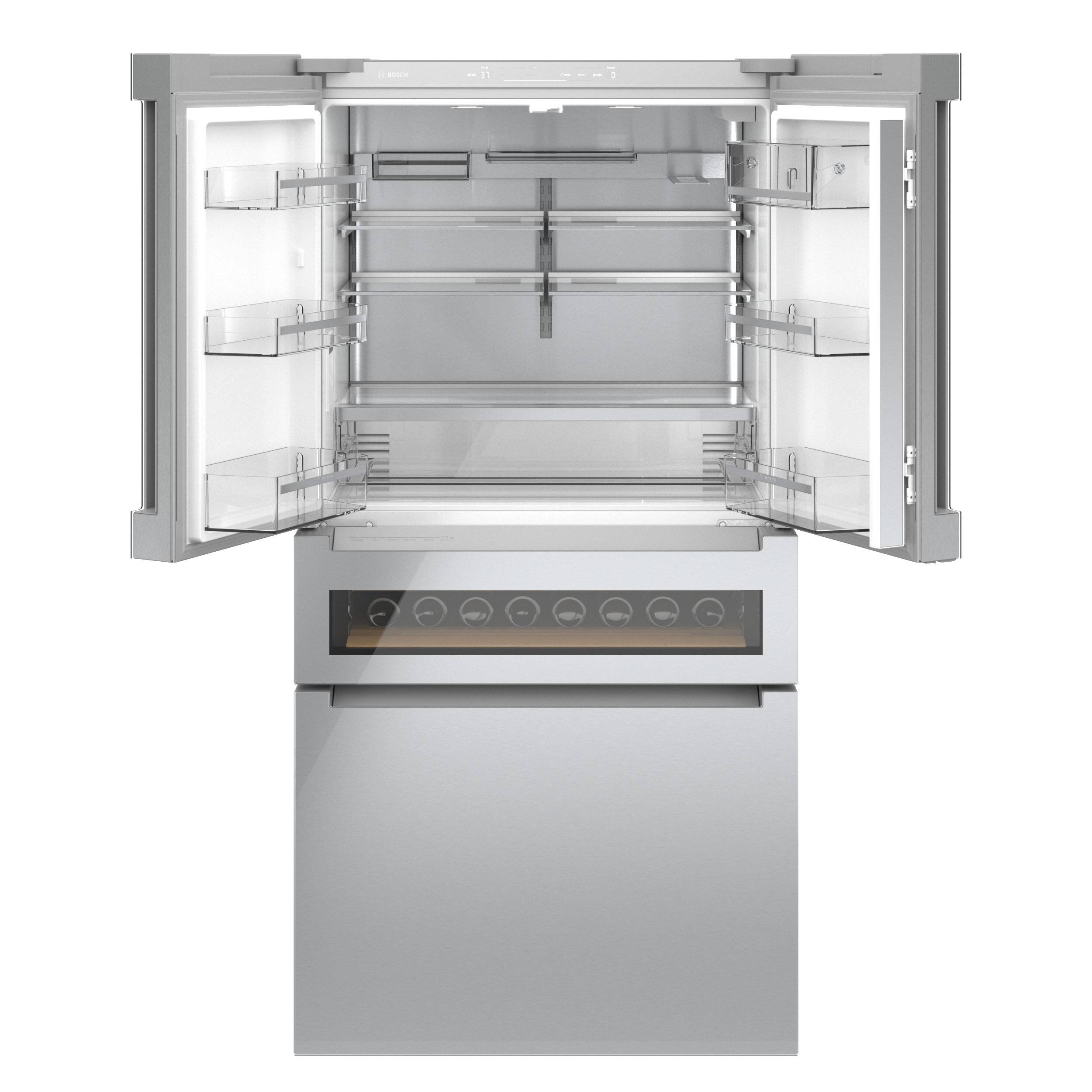 Alt View 2. Bosch - 800 Series 36 in. Wide 20 Cu. Ft. 4-Door French Door Bottom Freezer Counter-Depth Smart Refrigerator - Stainless Steel.