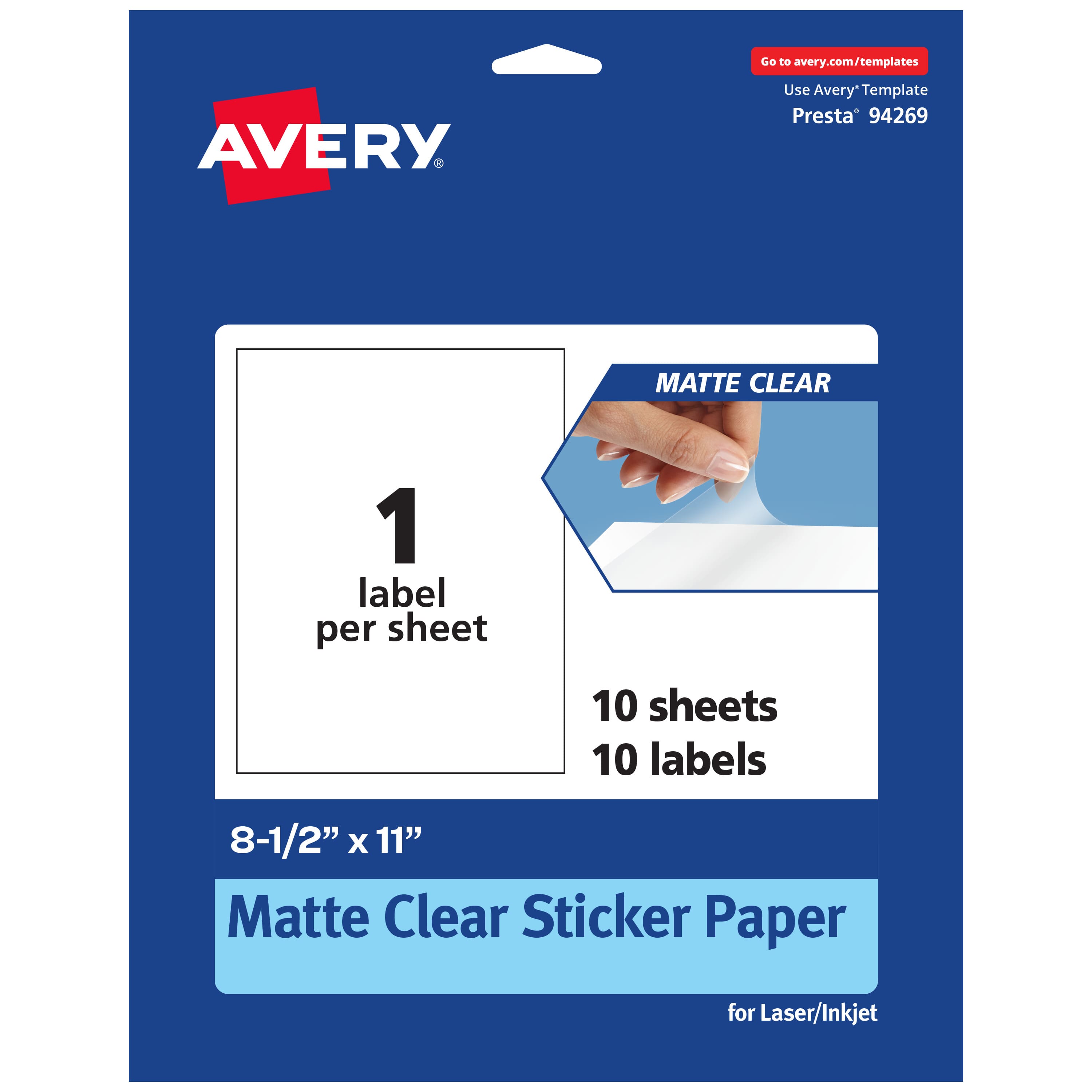 Avery - Matte Rectangle Labels, 8-1/2" x 11", 10 Total - Clear
