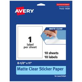 Avery - Matte Rectangle Labels, 8-1/2" x 11", 10 Total - Clear