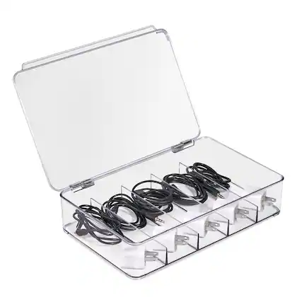 Front. Sorbus - Sorbus Clear Cable Organizer Storage Box – Durable Plastic Wire Management Box with Hinged Lid For Chargers, Cords - Clear 1 Pack.