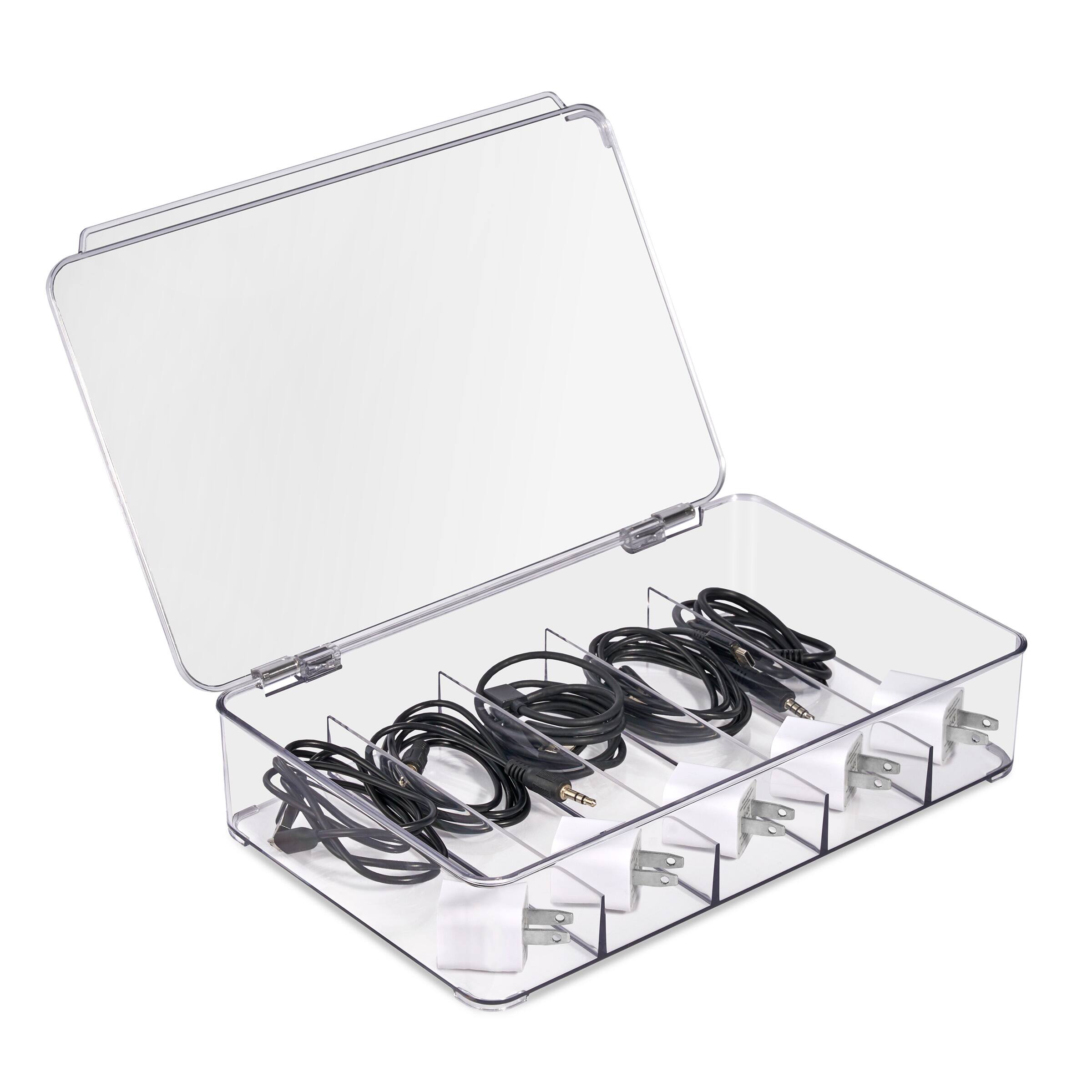 Sorbus - Cable Organizer Storage Box – 1-Piece Durable Plastic Wire Management Solution with Hinged Lid - Clear