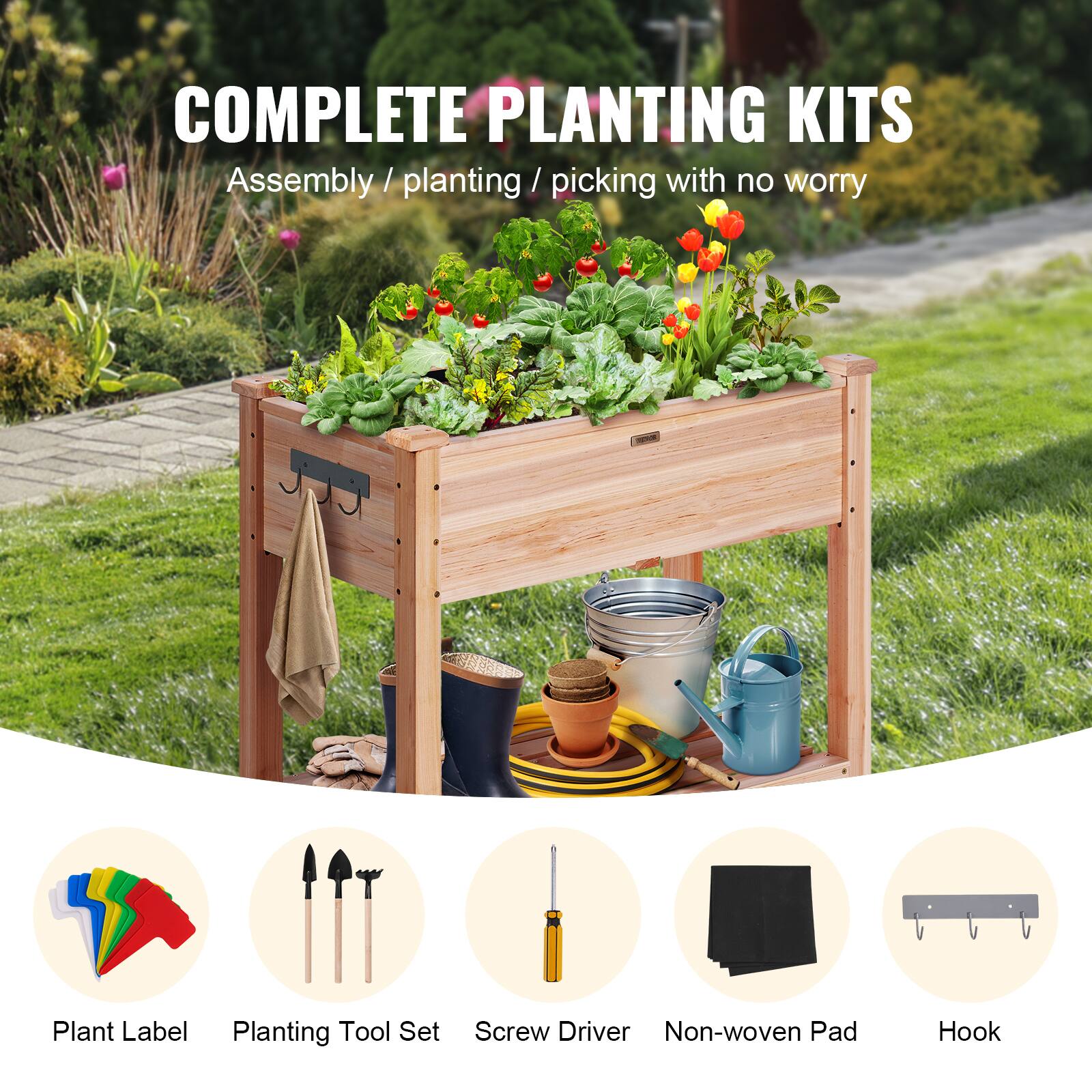 COMPLETE PLANTING KITS  
Assembly / planting / picking with no worry  

- Plant Label  
- Planting Tool Set  
- Screw Driver  
- Non-woven Pad  
- Hook