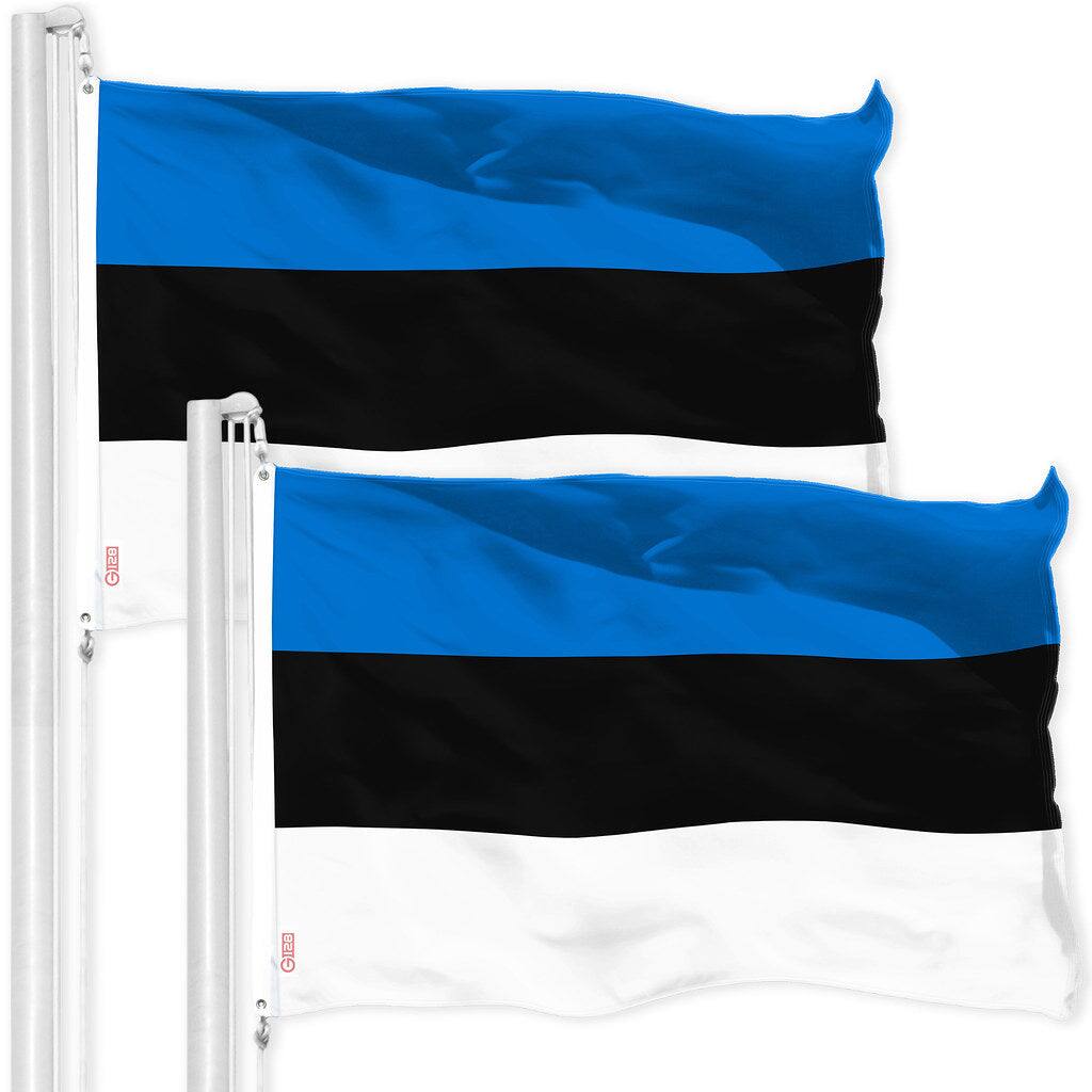 Front. G128 - 2-Pack Estonia Flag 3 x 5 ft — 150D Polyester, Dye-Sublimated, Brass Grommets. - Assorted Colors.