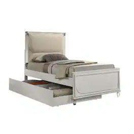 Manhattan Lane - Dima Full Bed, Upholstered Headboard w LED, Clear Legs - Pearl White