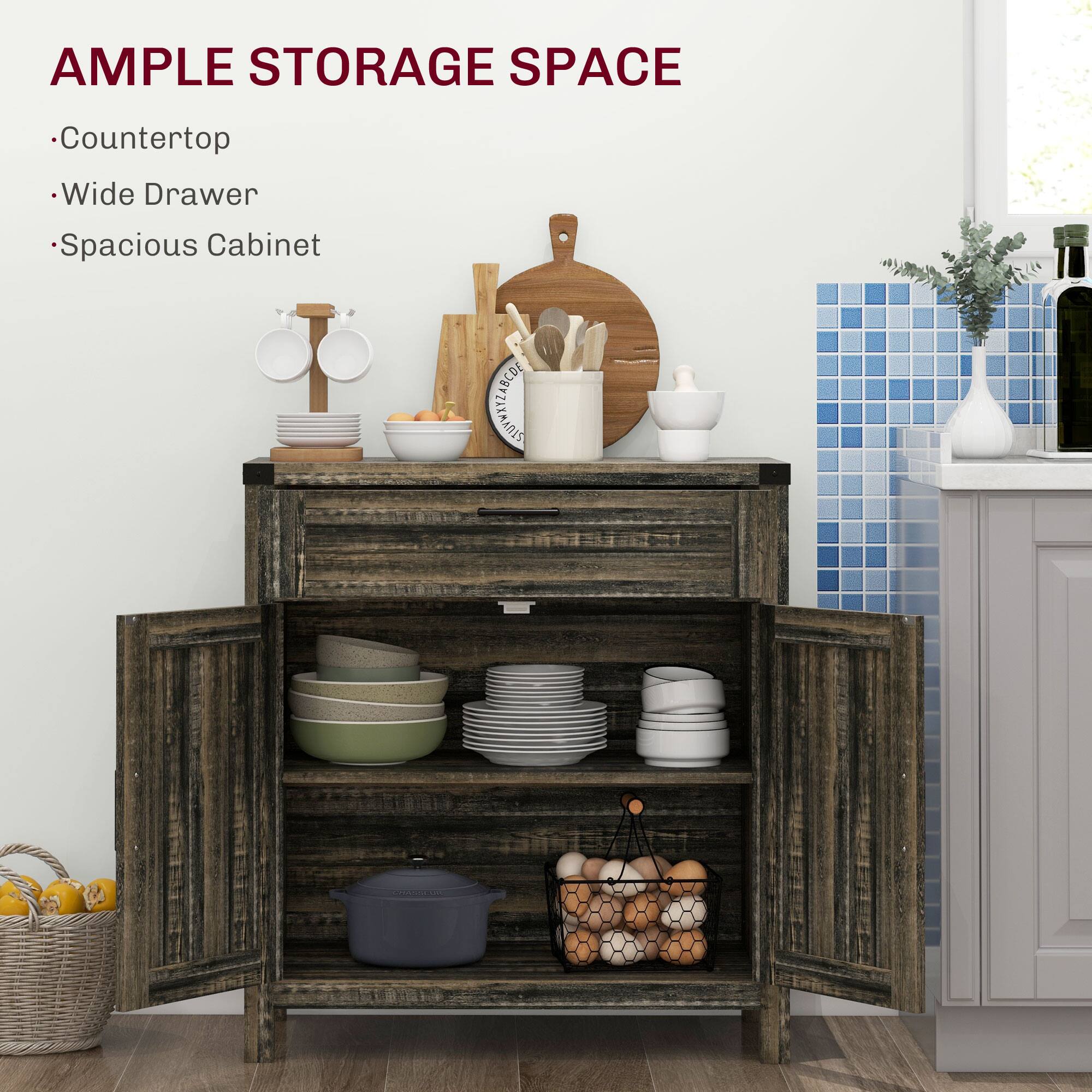 STUTE SUVWIYZABCO FRRCEE

AMPLE STORAGE SPACE
Countertop
Wide Drawer
Spacious Cabinet