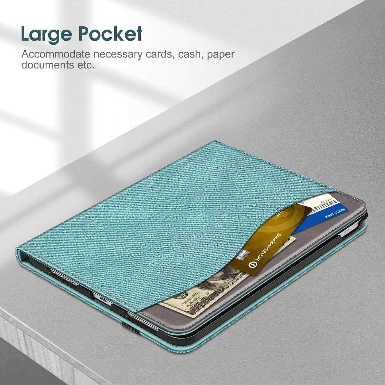Large Pocket  
Accommodate necessary cards, cash, paper documents etc.  

Bank First National  
B  
2347341444  
FIRST CLASS  
My Best New