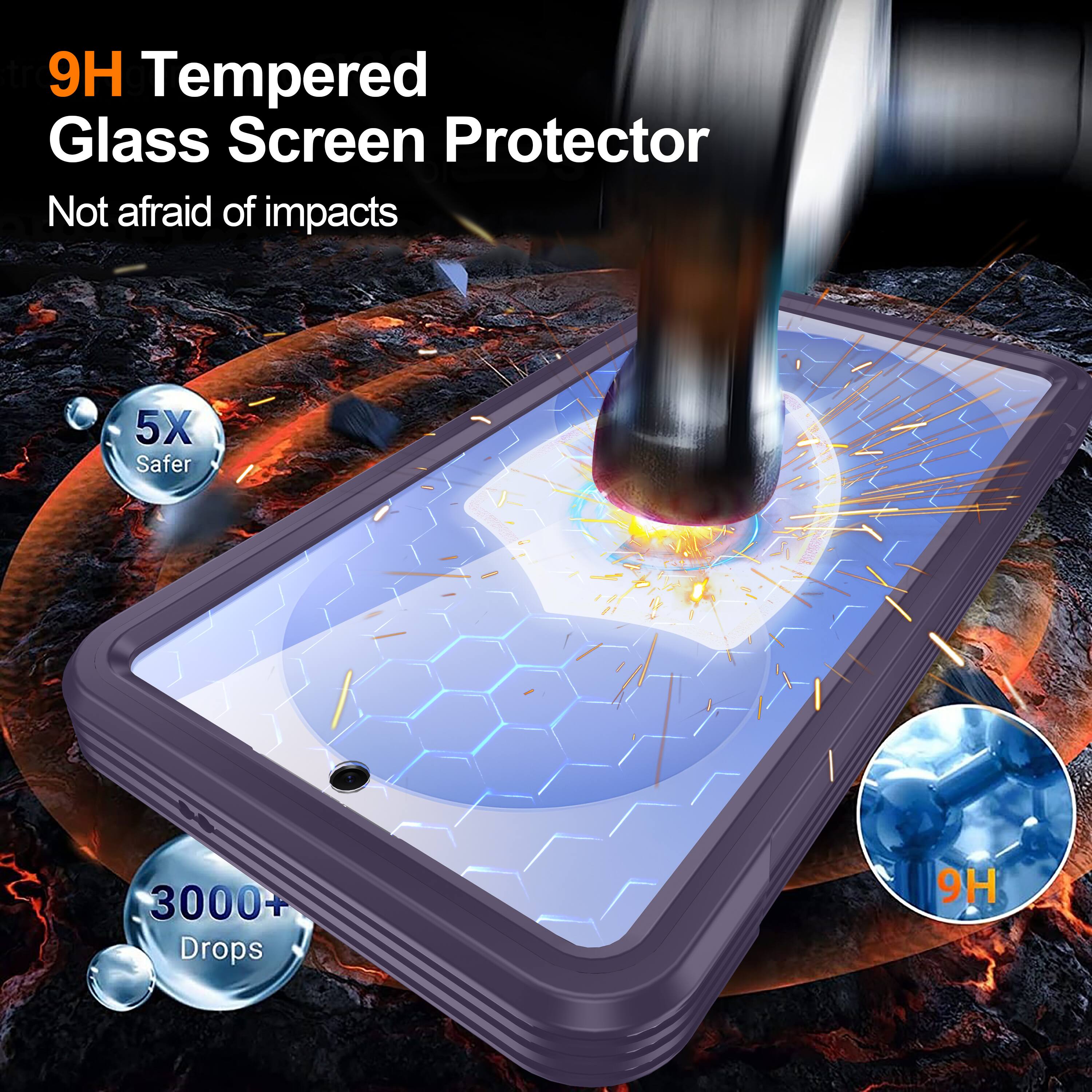 9H Tempered Glass Screen Protector  
Not afraid of impacts  
5X Safer  
3000+ Drops  
9H