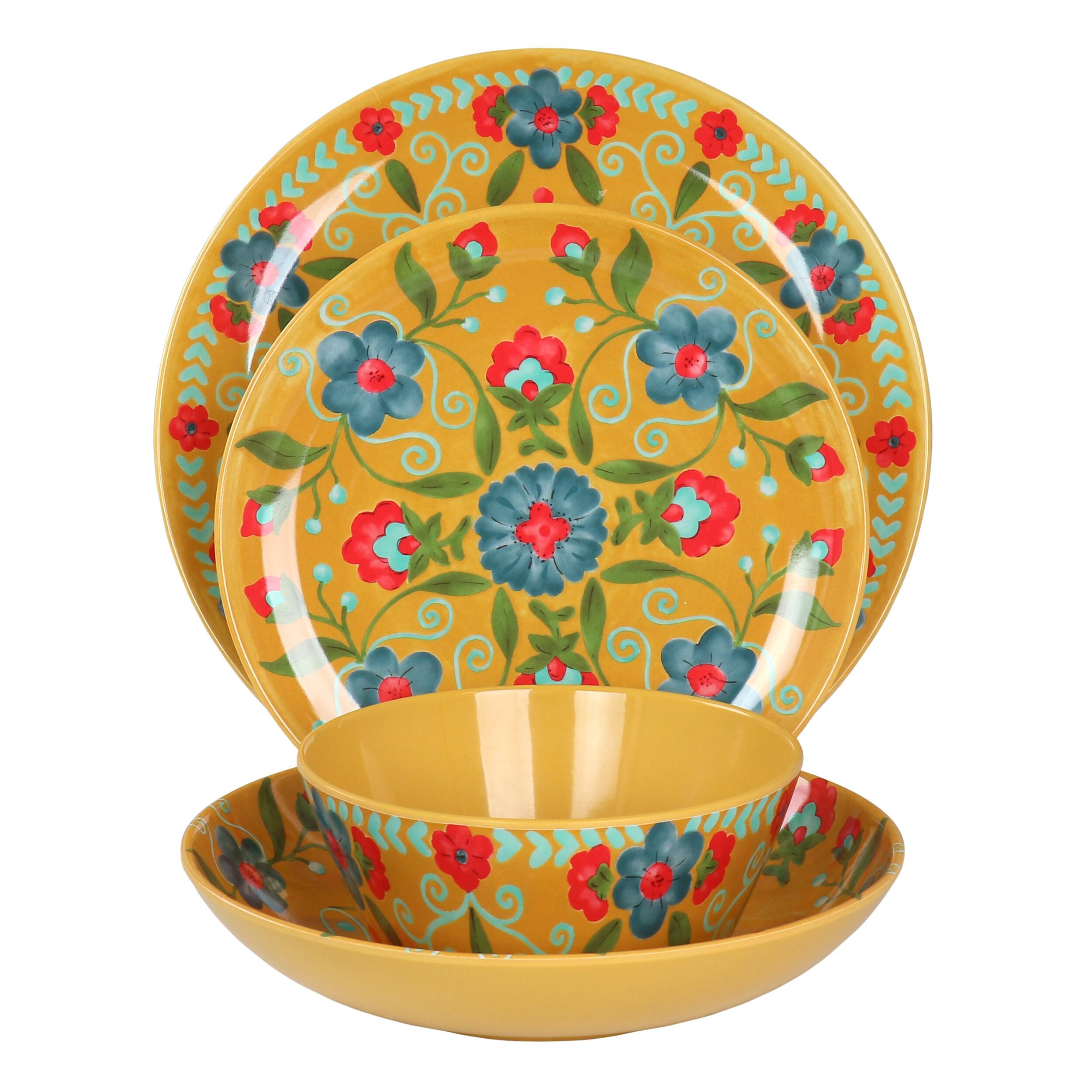 Alt View 2. Laurie Gates - Laurie Gates California Designs Elena Amour 16 Piece Floral Round Melamine Dinnerware Set - Assorted.