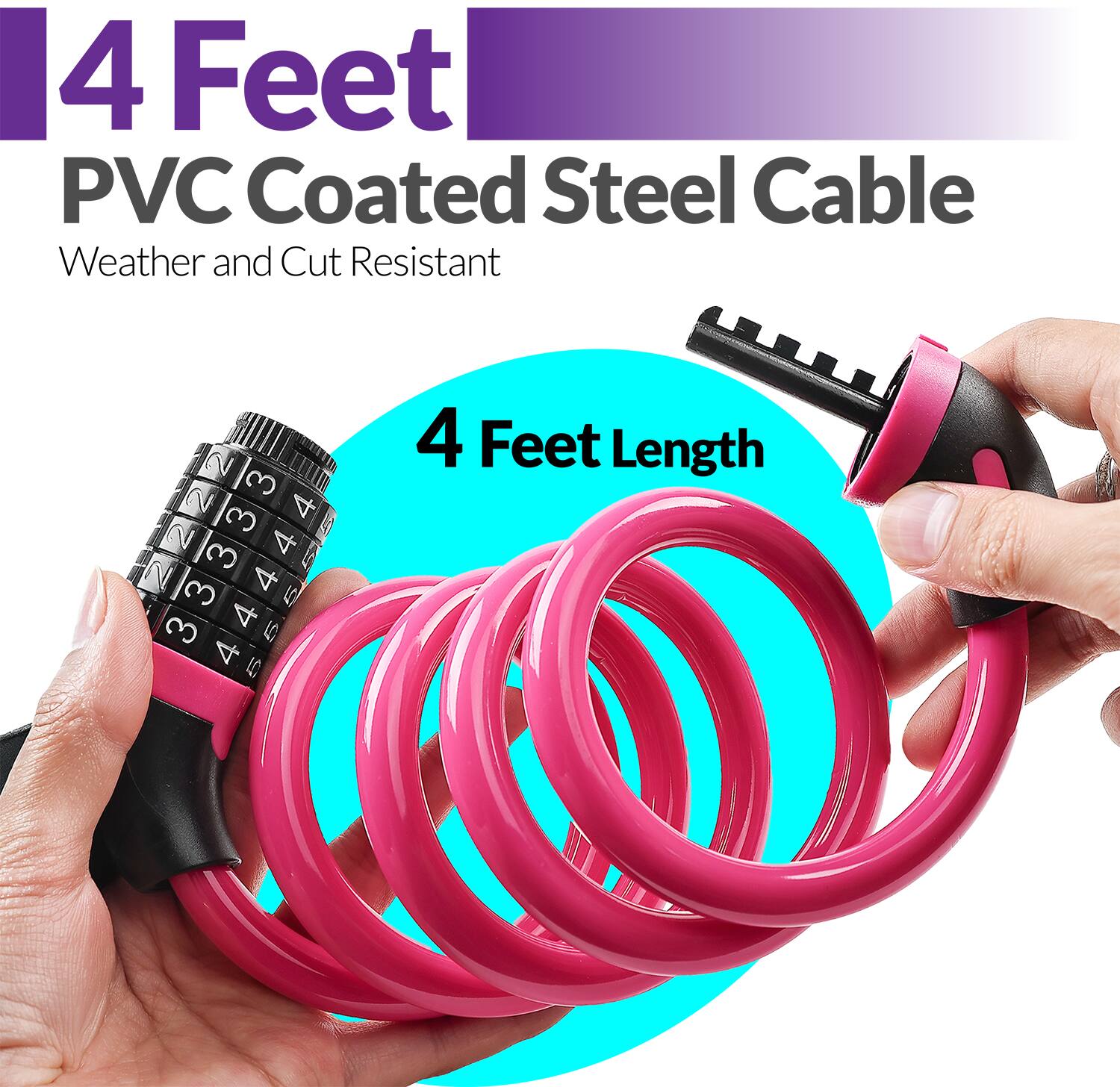 4 Feet PVC Coated Steel Cable  
Weather and Cut Resistant  
4 Feet Length