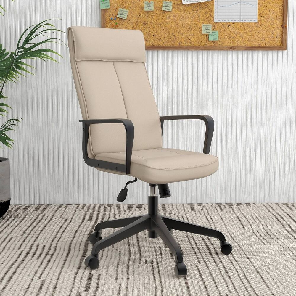 Left. LeisureMod - Aiaria Ergonomic Office Chair High-Back Adjustable Height with Swivel & Tilt, Double Wheel Casters - Tan.