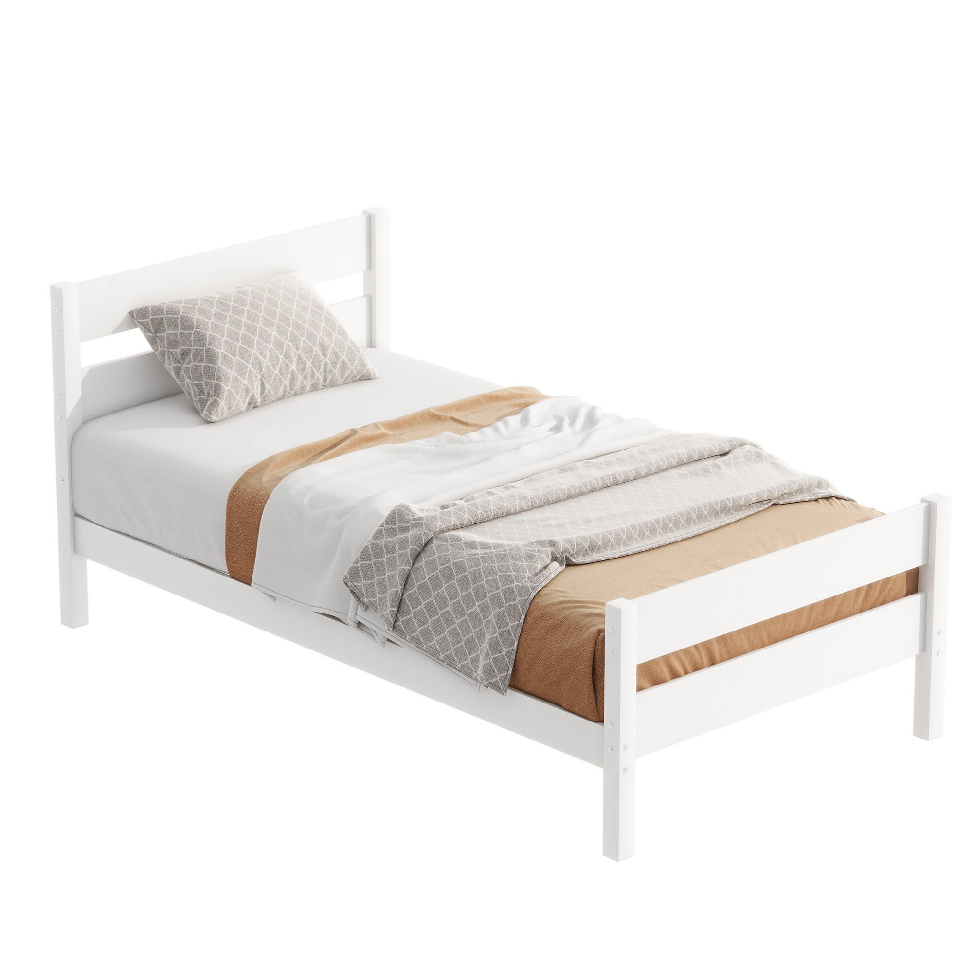 Alt View 8. GOODSILO - Twin Size Wooden Bed with Headboard and Footboard - Minimalist Design with Underneath Storage - White.