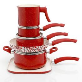 Oster - Cocina San Jacinto Aluminum Cookware Setd Finish, Set of 9 - Red Speckle