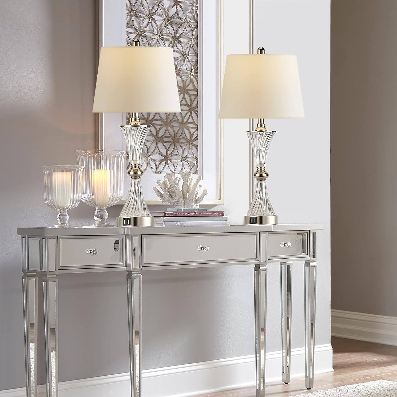 Back. Akoasm - Touch Control Bedside Nightstand Lamp with 2 USB Charging Port and 3 Way Dimmable, Set of 2 (Bulbs Included).