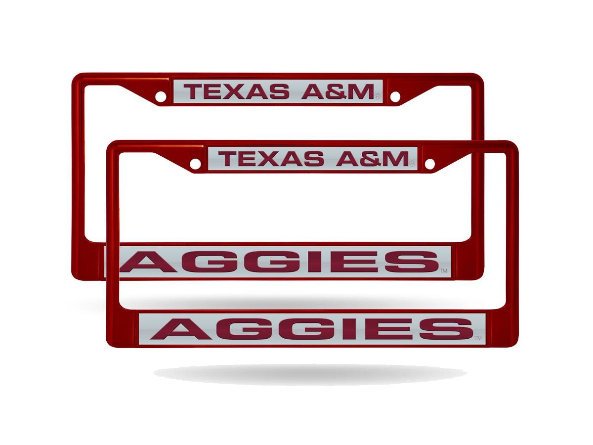 Texas A&M Aggies (Set of 2) Maroon Painted Metal Laser Cut License Plate Frames